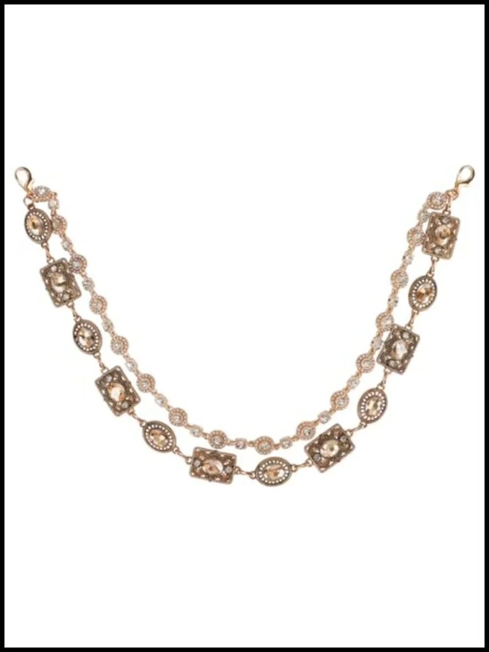 Vintage Gold Waist Chain Belt Rhinestone Multi-Layered Body Chain with Lobster